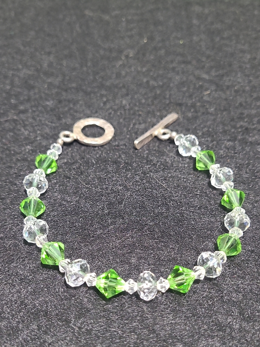 Handcrafted 925 Green and Clear Crystal Beaded Bracelet